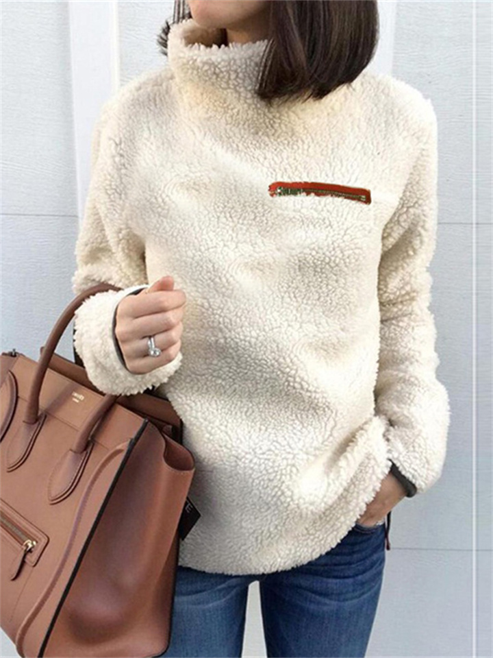 Autumn Solid Color New Sweater Slim Type High Neck Pullover Women's Fashion Zipper High Neck Bottoming Tops