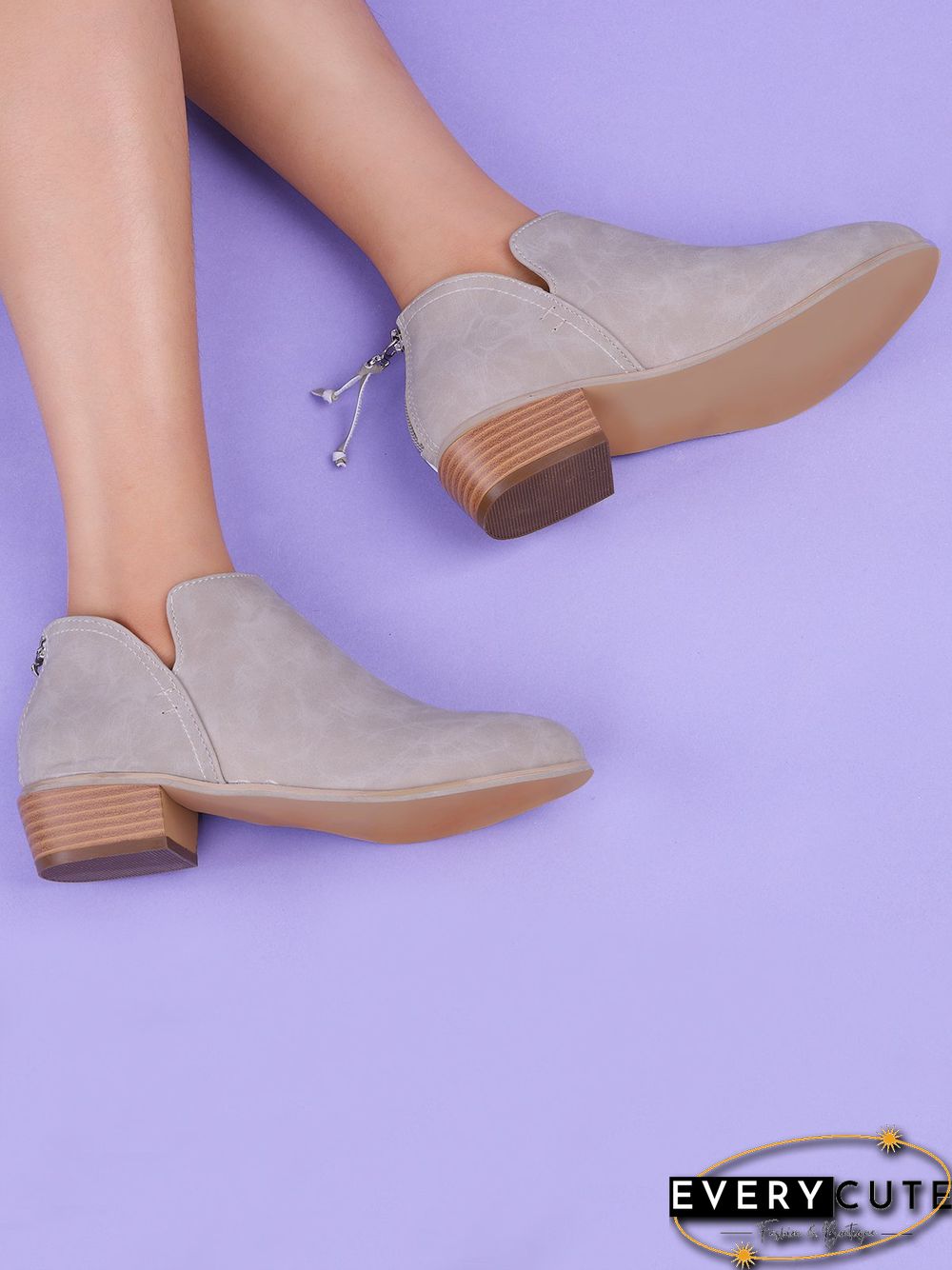 Pu Chunky Heel Zipper Pumps