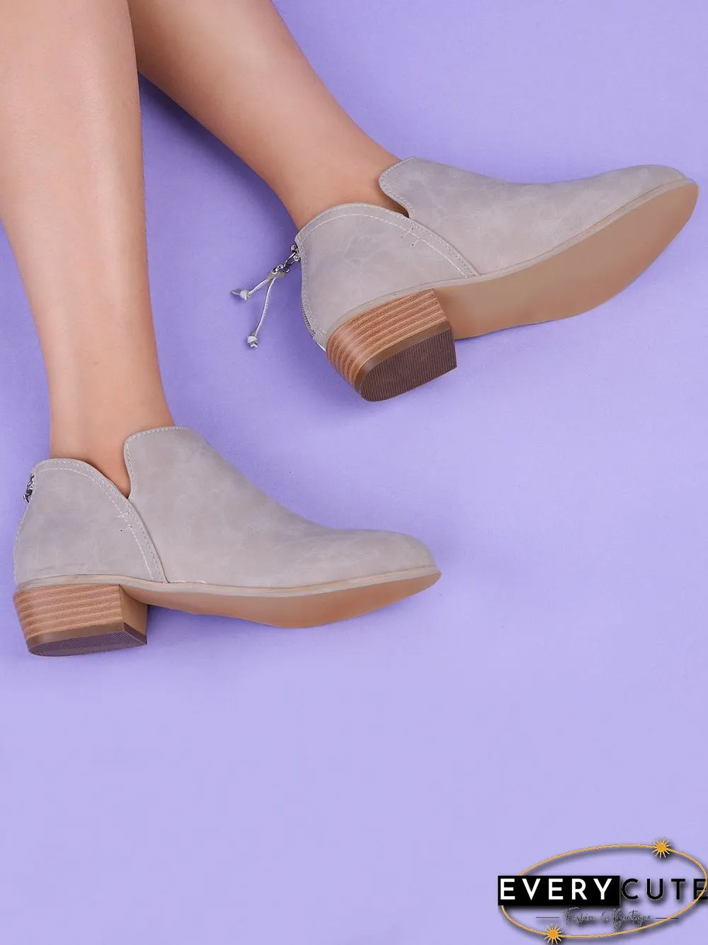 Pu Chunky Heel Zipper Pumps