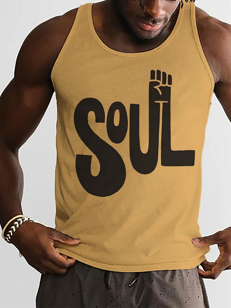 Men's Black Soul Music Art Print Tank Top