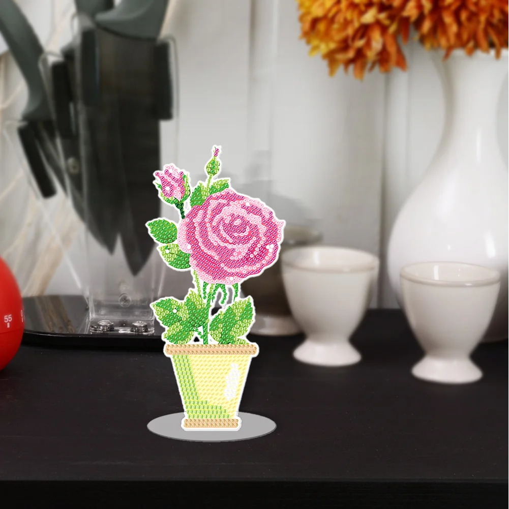 Pink Rose DIY Diamonds Painting Ornaments Handmade Acrylic(Single Side)