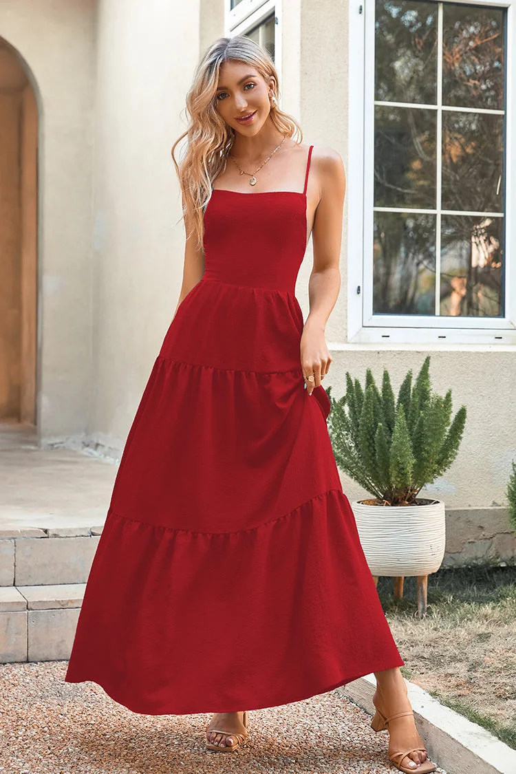 Gilda Adjustable Strap Lace Up Red A-Shape Dress