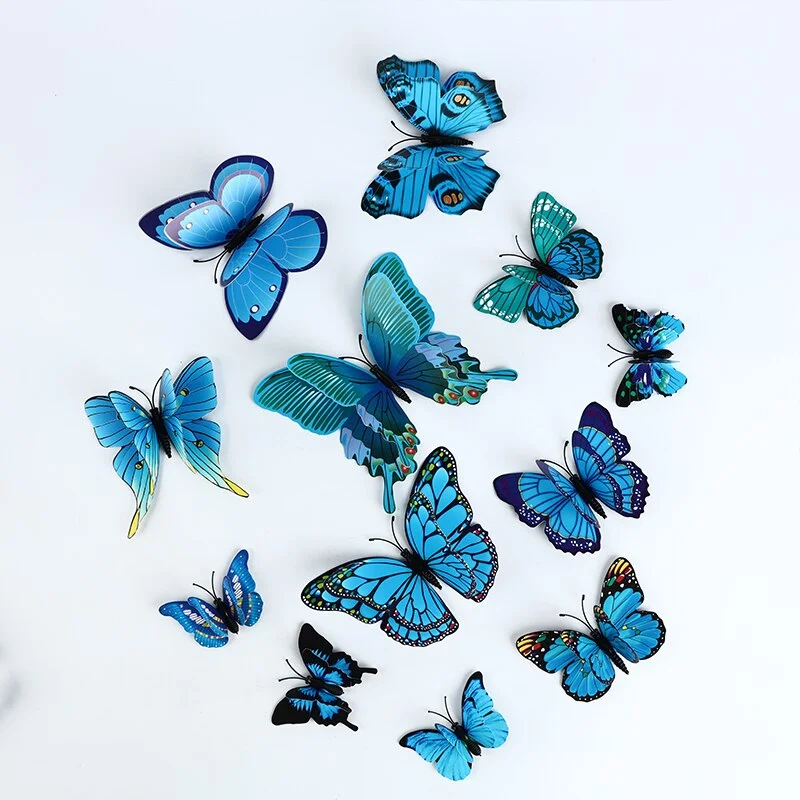 3D Blue Color butterfly Simulation PVC Wall Stickers Fridge magnet Decorative painting accessories living room decoration modern