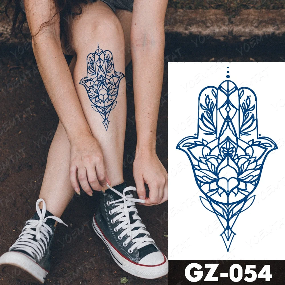 Juice Lasting Waterproof Temporary Tattoo Stickers Lotus Totem Flower Mandala Flash Tattoos Ink Fatima Hand Body Art Fake Tatto