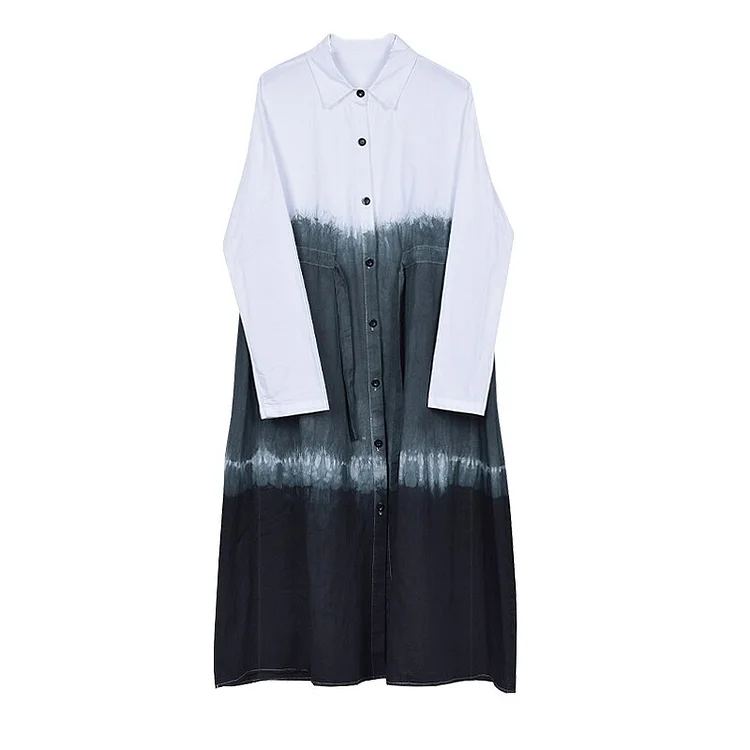 Fashion Loose Lapel Tie-dye Single-breasted Long Sleeve Shirt Dress  