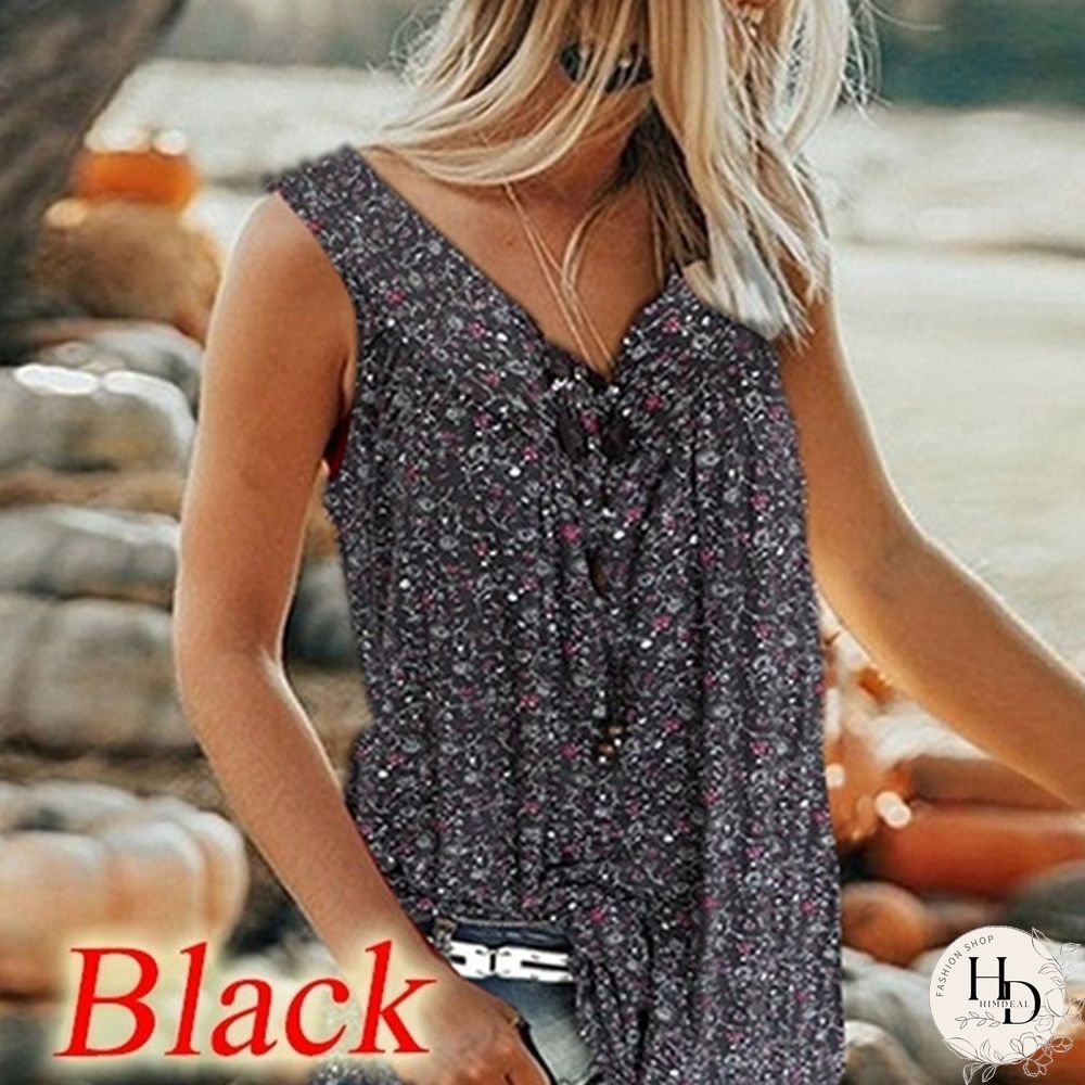 XS-8XL Plus Size Sleeveless Summer Tops Fashion Clothes Women's Casual Floral Printed Blouses Ladies Beach Wear Pleated Shirts Deep V-neck Tank Tops