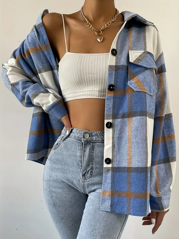 Women's Plaid Shirt Woolen Plaid Warm Shirt Jacket