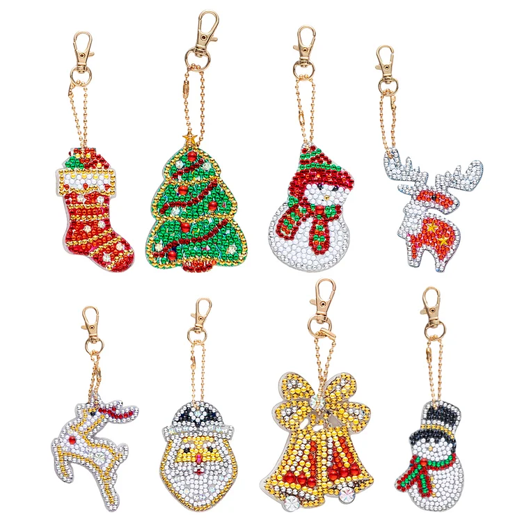 【Key-chain】8PCS Diamond Art Keyring Sabta Double Sided Rhinestone Painting Keychain Pendant gbfke