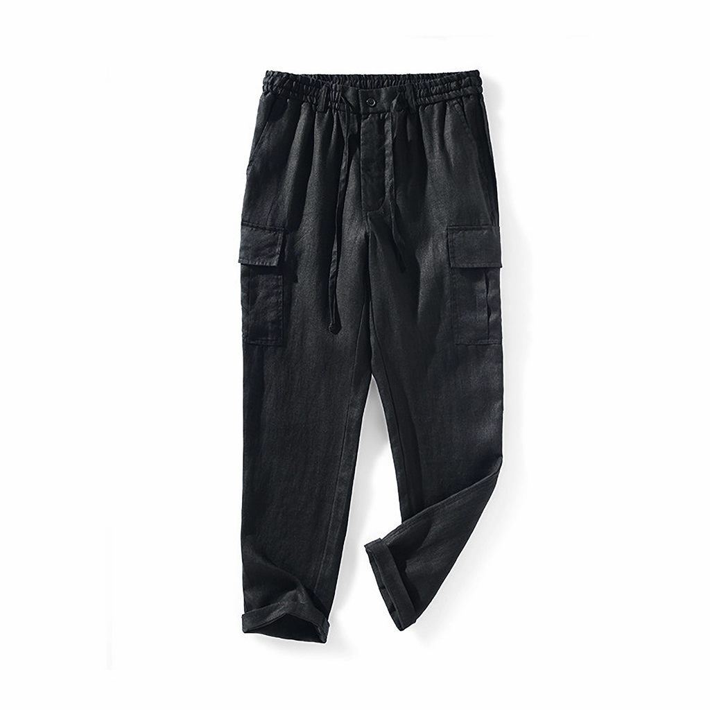 Pantalon taille moyenne pour homme en lin 100 % européen- SOIE PLUS