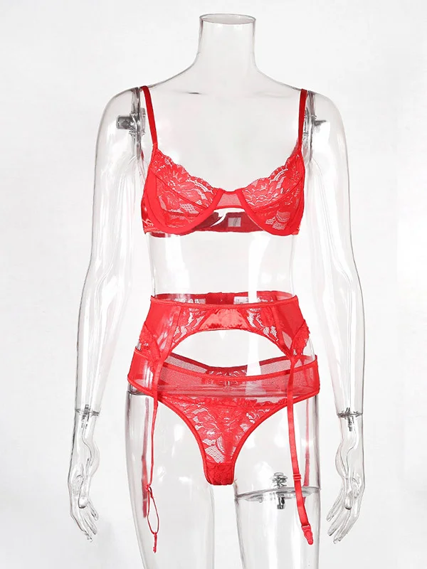 Sexy Lace Split-Joint Underwired Three-Piece Lingerie Set