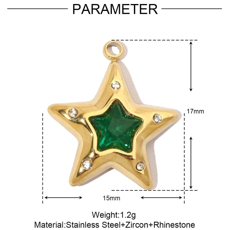 3 PCS/Package 13 * 15mm 14*18MM 15*17mm Titanium Steel Natural Stone Rhinestones Zircon Pentagram Square Pendant Jewelry Accessories