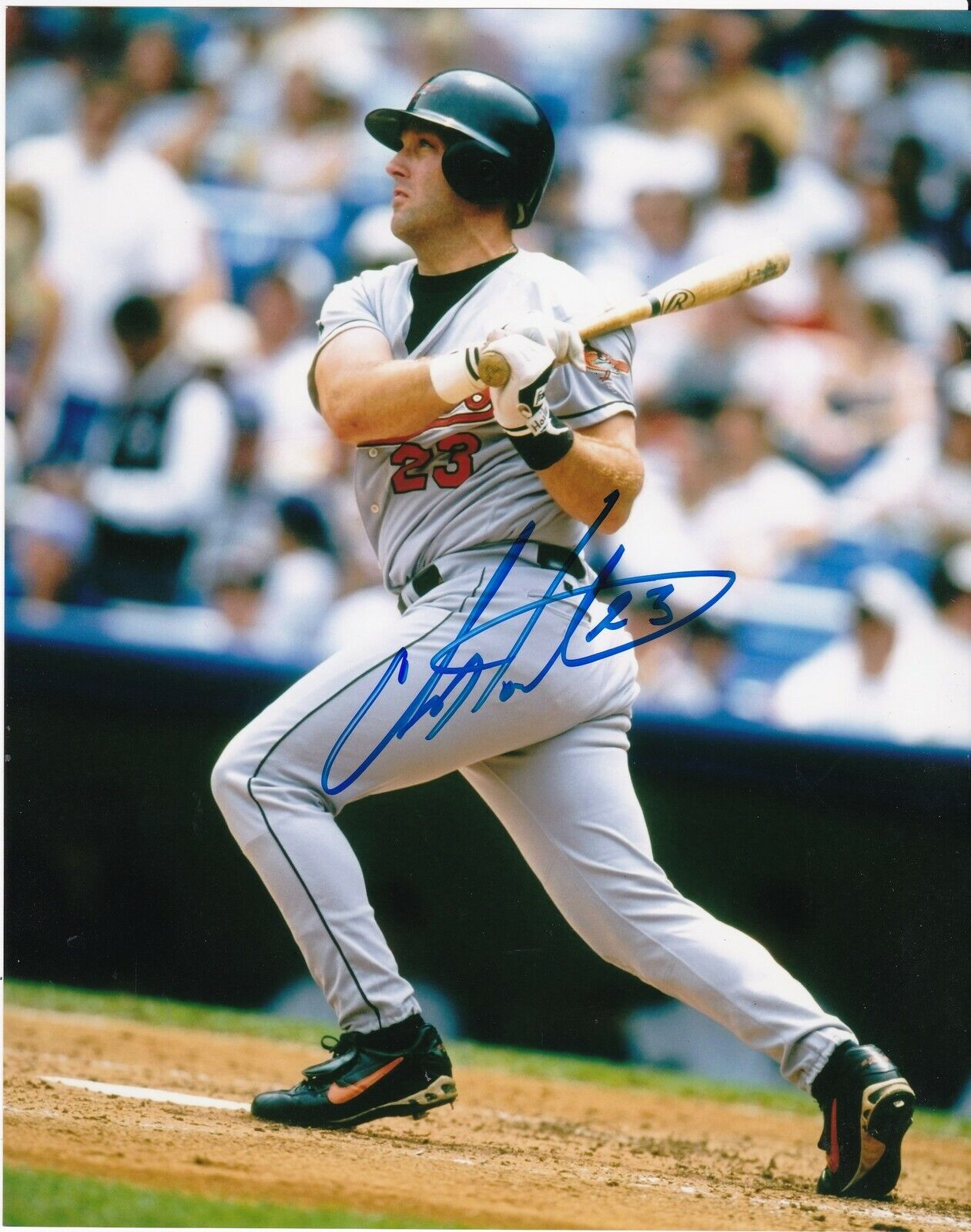 CHRIS HOILES BALTIMORE ORIOLES ACTION SIGNED 8x10