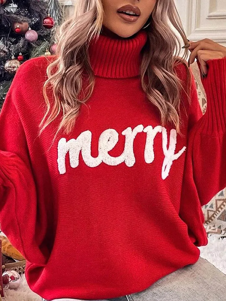 Contrast Color Printed Split-Joint Long Sleeves Loose High Neck Sweater Tops