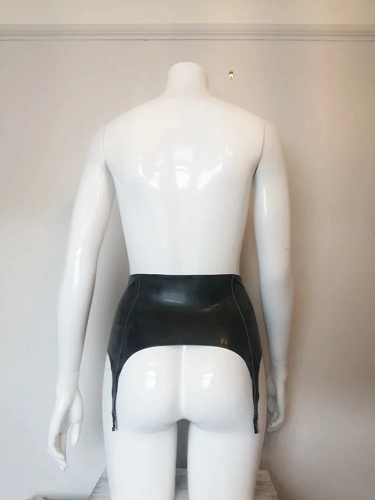 Women Latex Suspenders Classic Black Latex Garter Belt