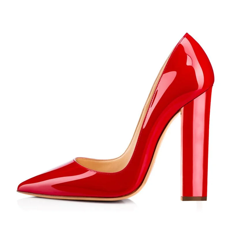 Onlymaker Women's Pumps Pointed Toe Block Classic 12cm High Slip On Thick Heels Wedding Office Dress Big Size Chunky Lady Pumps