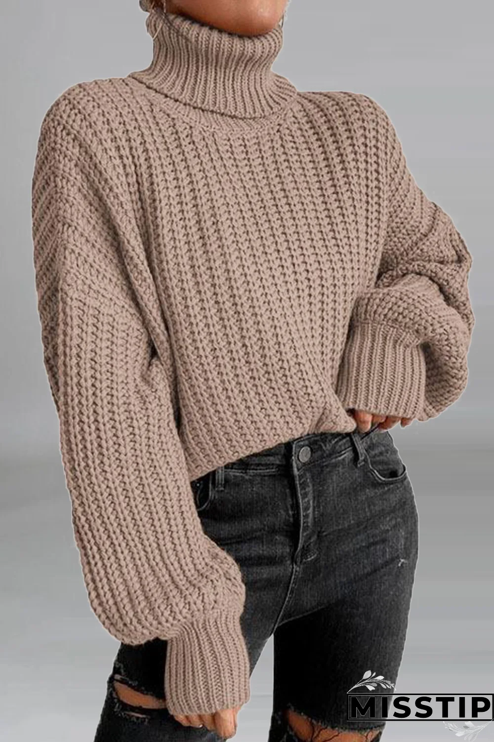 Black Street Solid Patchwork Turtleneck Tops