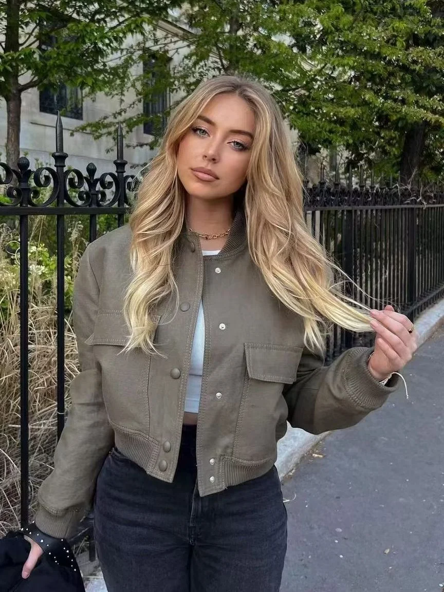 Nigikala Nigikala Color 2025 Spring And Autumn New Stand-Up Big Pocket Women's Jacket Women's A19621