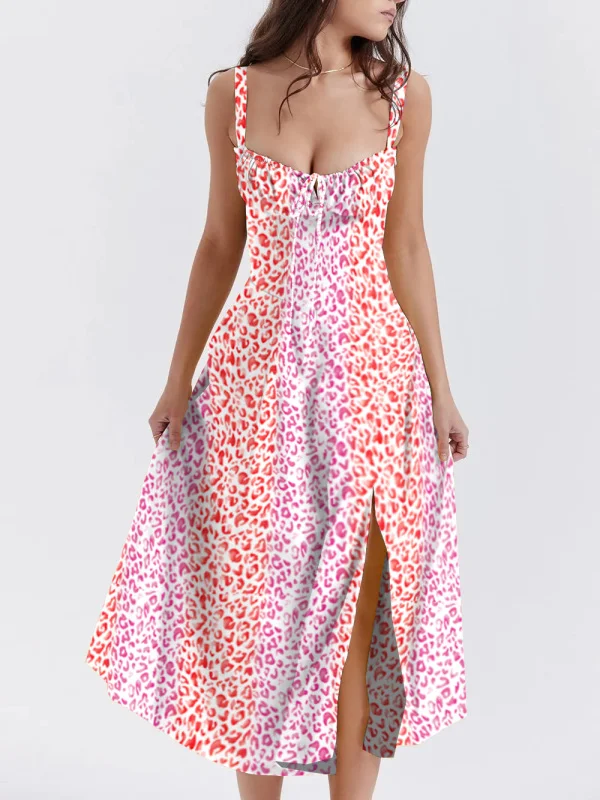 Leopard Print Print Bustier Sundress Swing Dress