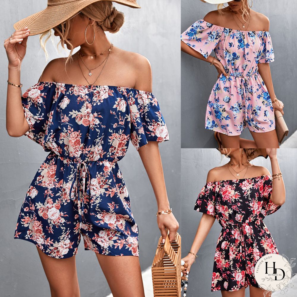 Beach Print Rompers Womens Jumpsuit Summer Temperament Shorts Fashion Casual Suit