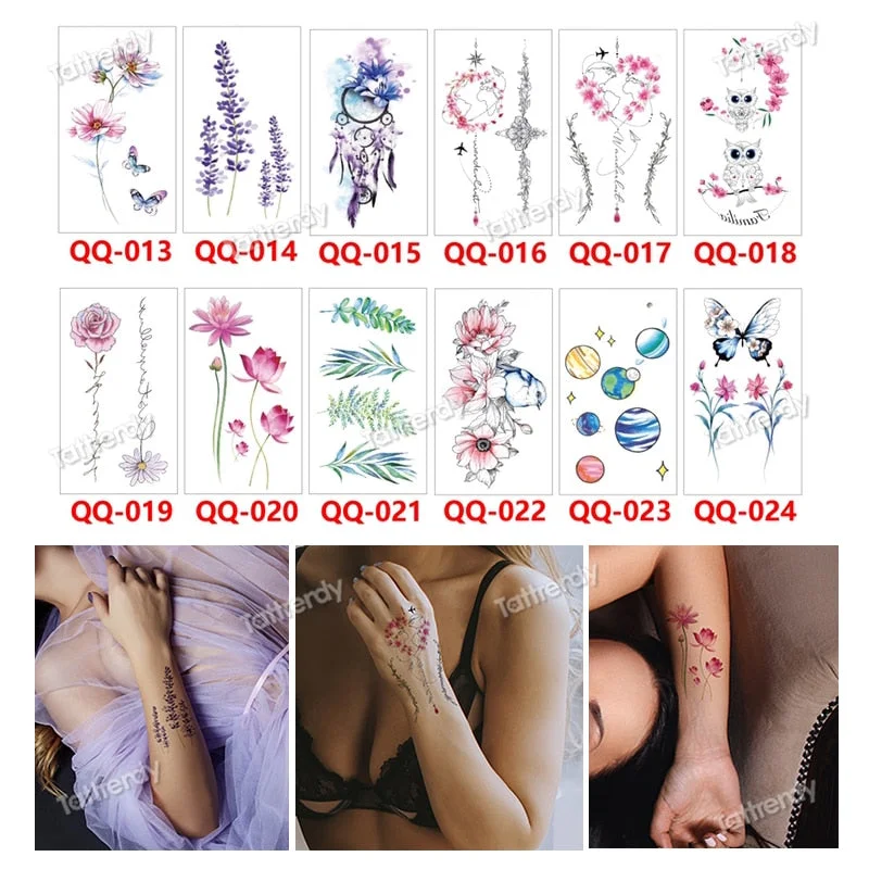 12Pcs/Set Waterproof Temporary Tattoo Sticker Small Rose Daisy Peony Flash Tatoo Flower Hand Ankle Wrist Fake Tatto For Body Art