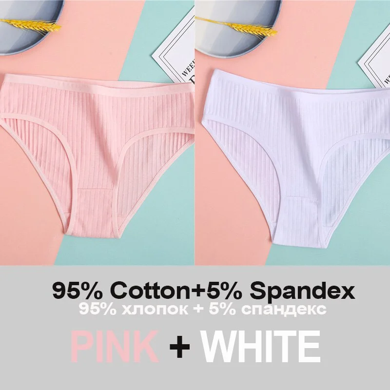 2PCS Women's Cotton Panties Sexy Underwear 6 Solid Color Panties for Woman Female Underpants Intimate Lingerie Briefs Pantys Set