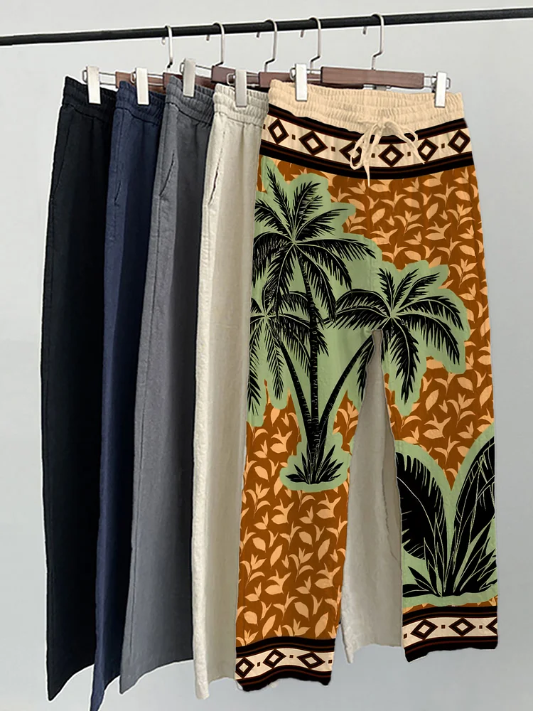 Men's Tropical Coconut Tree Resort Art Printed Casual Pants