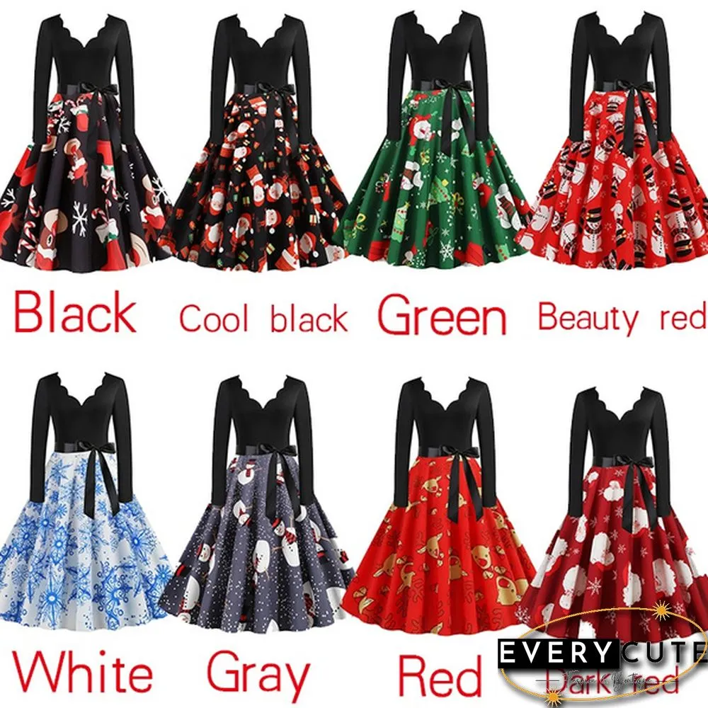 Christmas Prom Dress-Bow Style Santa Claus Print Swing`