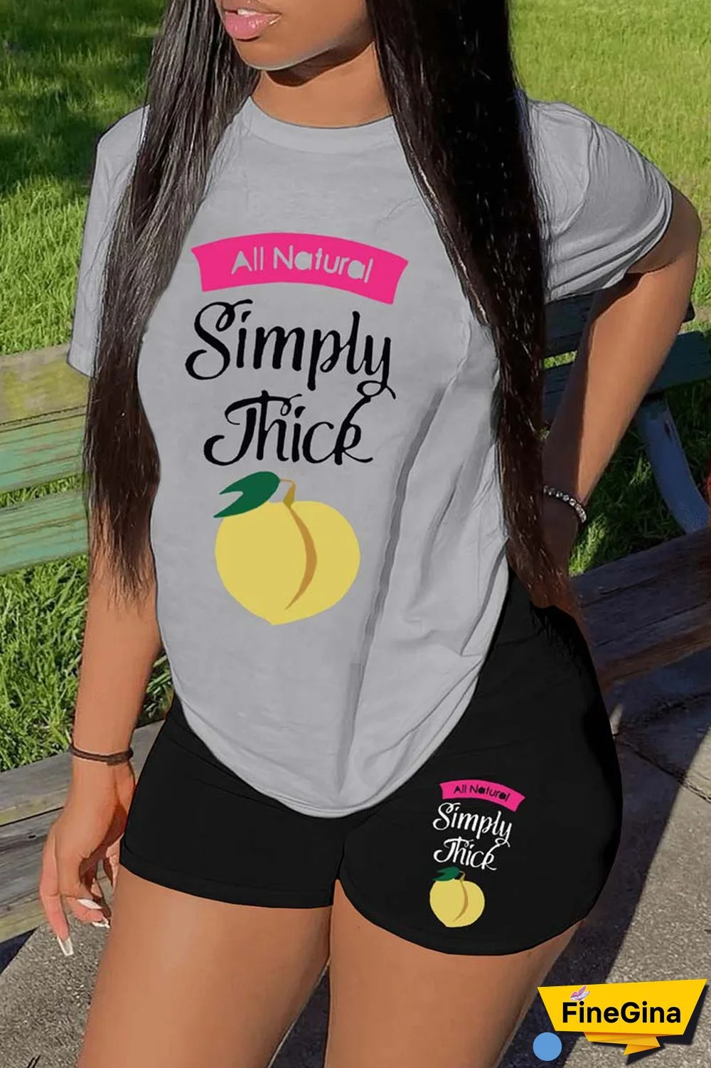 Blue Red Casual Print Basic O Neck Short Sleeve Two Pieces