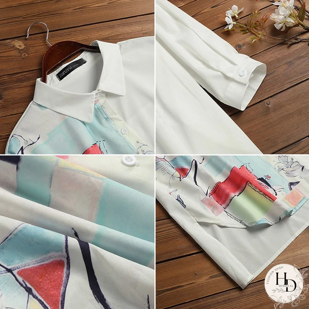 ZANZEA Women Autumn Long Sleeve Vintage Long Tops Loose Shirts Dress Irregualr Chiffon Blouse