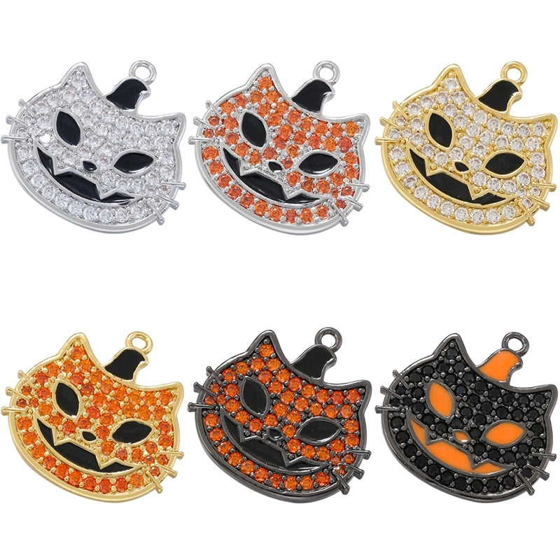 Funny Streetwear Cool Style Cat Copper Plating Inlay Copper Zircon 18k Gold Plated Halloween Charms