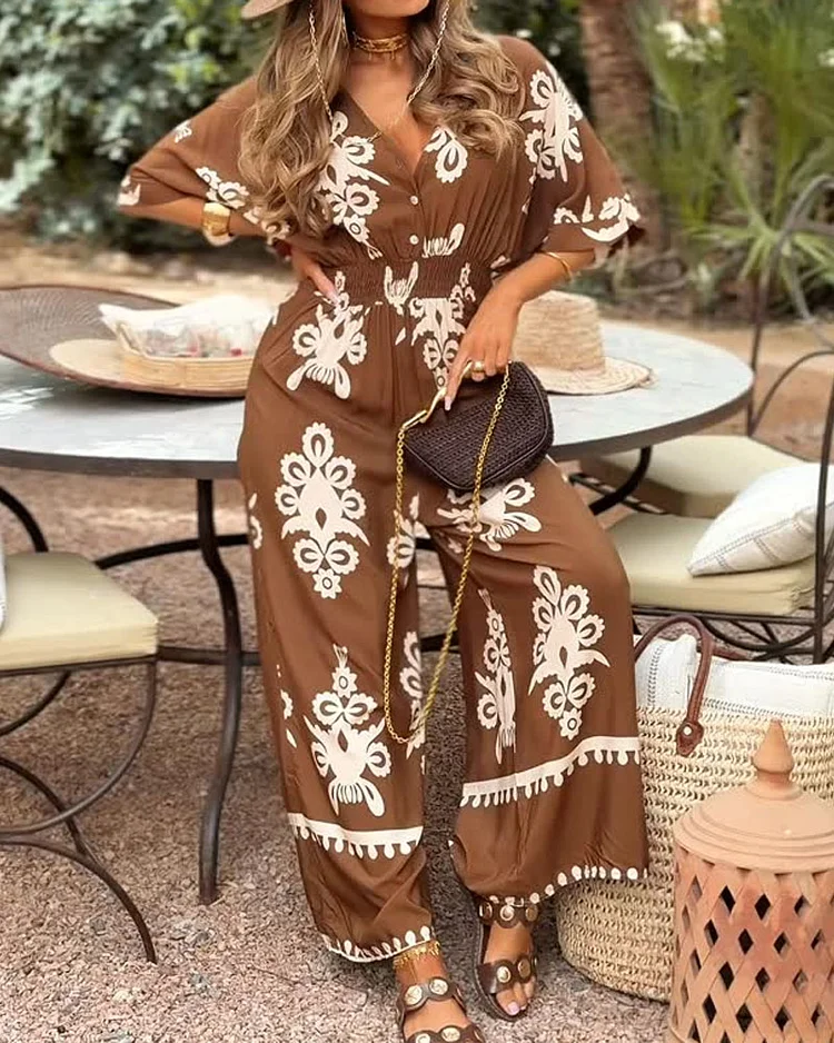 Women's printed waist jumpsuit