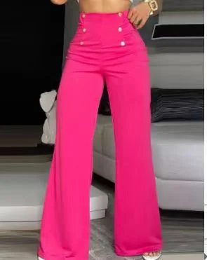 Mongw Mongw Women's Fashion Slim Personality Double Breasted Horn Trousers Can Be Added Color