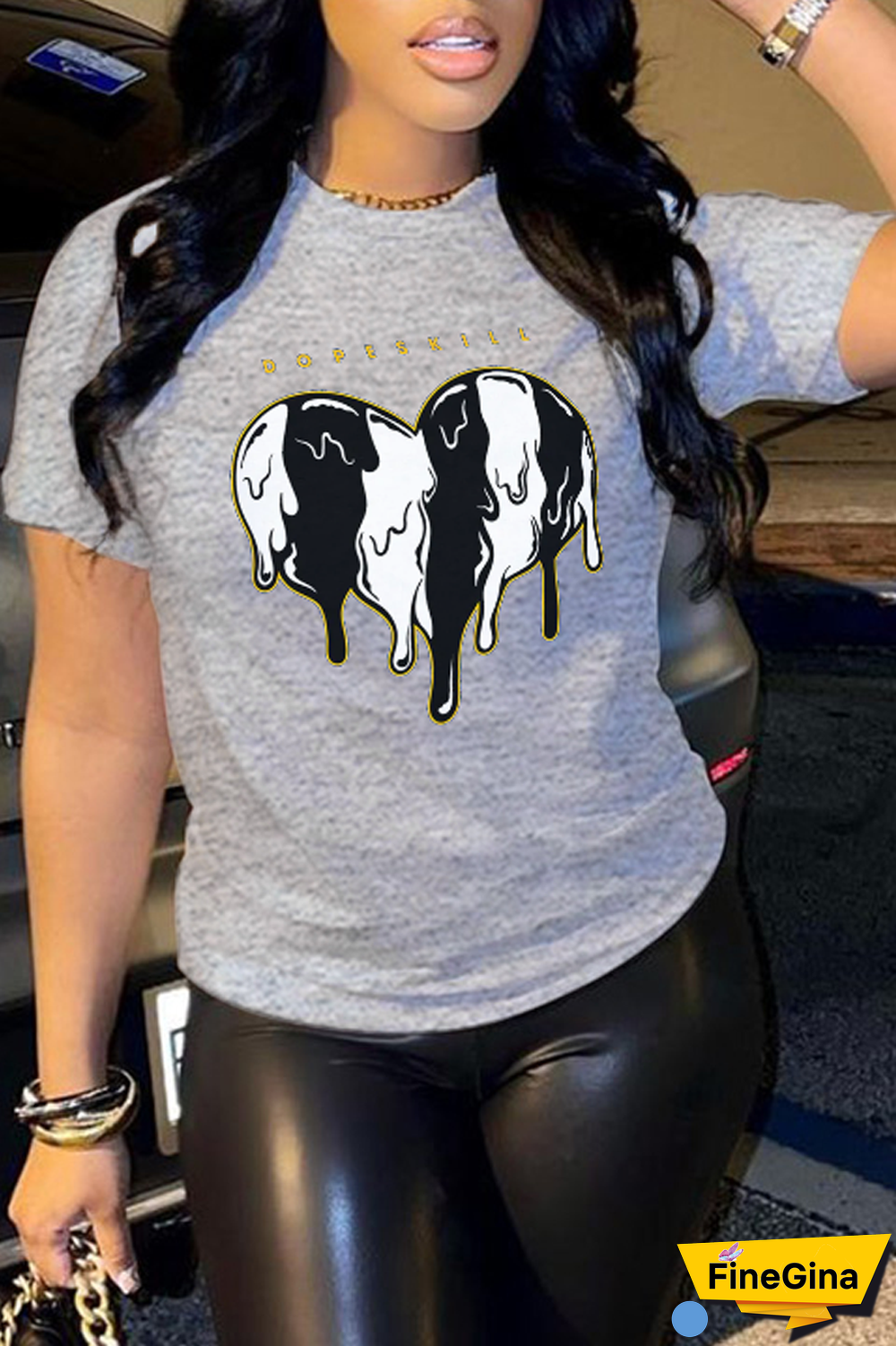 Black Casual Street Print Patchwork Letter O Neck T-Shirts