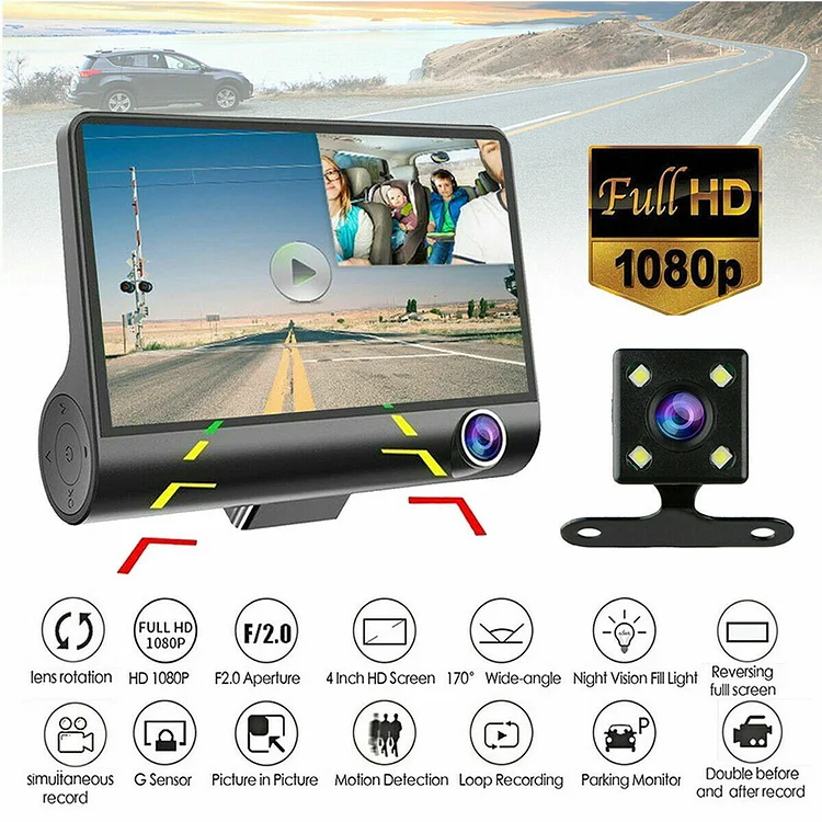 1080P Car Video Dash Cam HD Dual Lens Recorder Camera G-Sensor Mirror