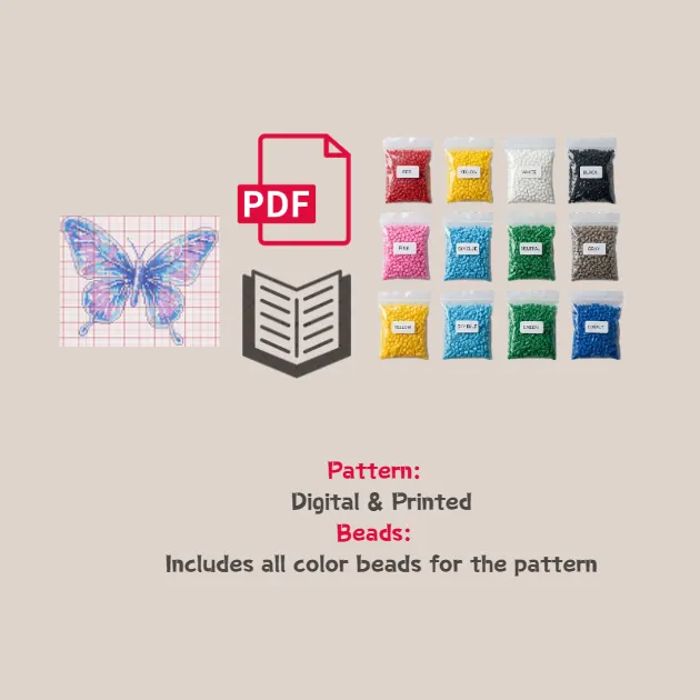 Blue Shiny Butterfky Pixel Pattern Fuse Bead Kit  | Cute DIY Fuse 4375 Beads Set