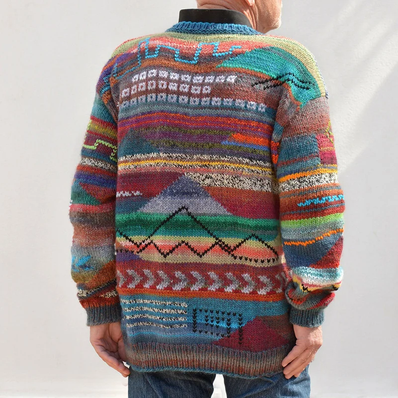 Retro Colorful Knitted Jacquard Iceland Crew Neck Sweater
