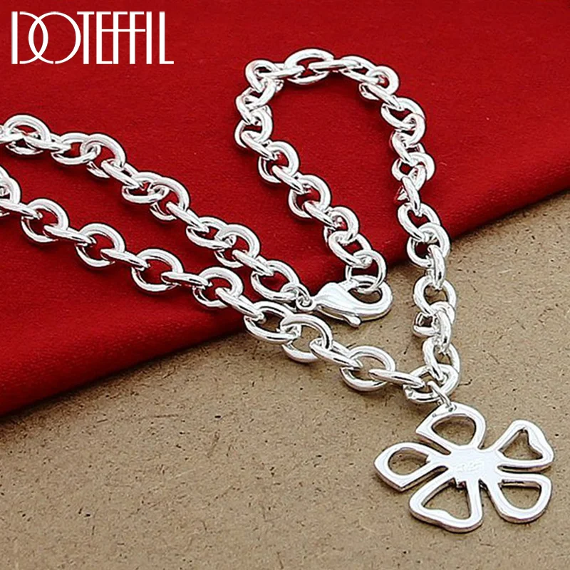 DOTEFFIL 925 Sterling Silver Flowers Pendant Necklace 18 Inch Chain For Women Jewelry