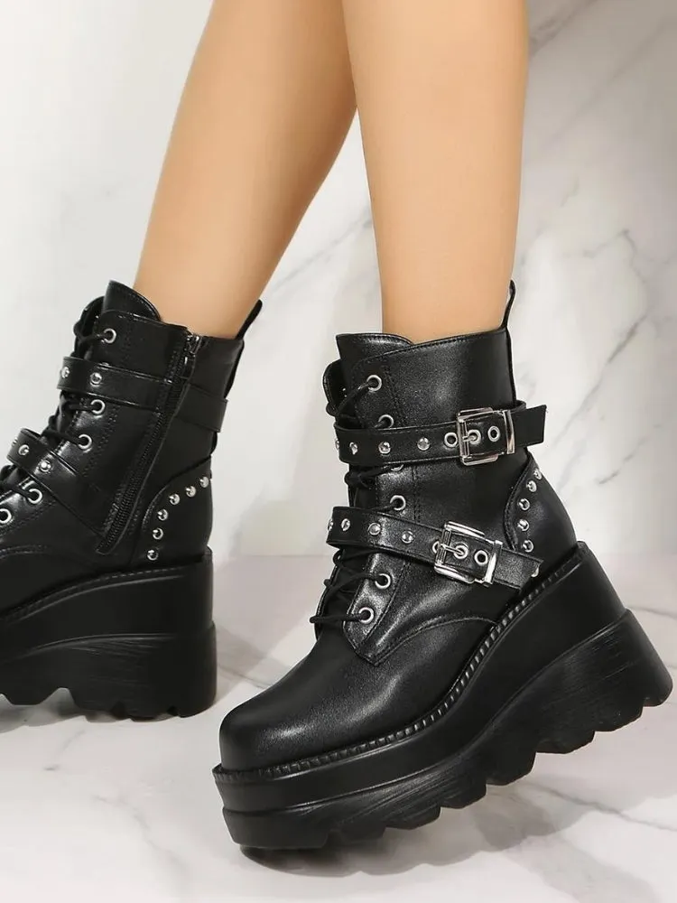 Brownm Belted Platform Boots