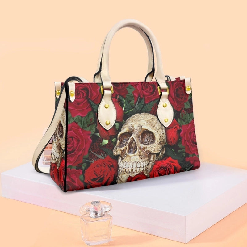 Halloween Women's Medium Pu Leather Human Floral Streetwear Square Hook Loop Customized Tote Bag
