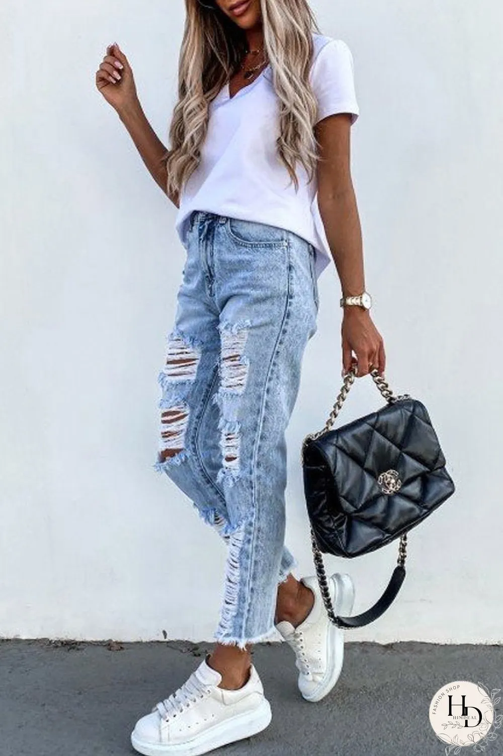 Burrs Denim Ripped Straight-Leg Pants