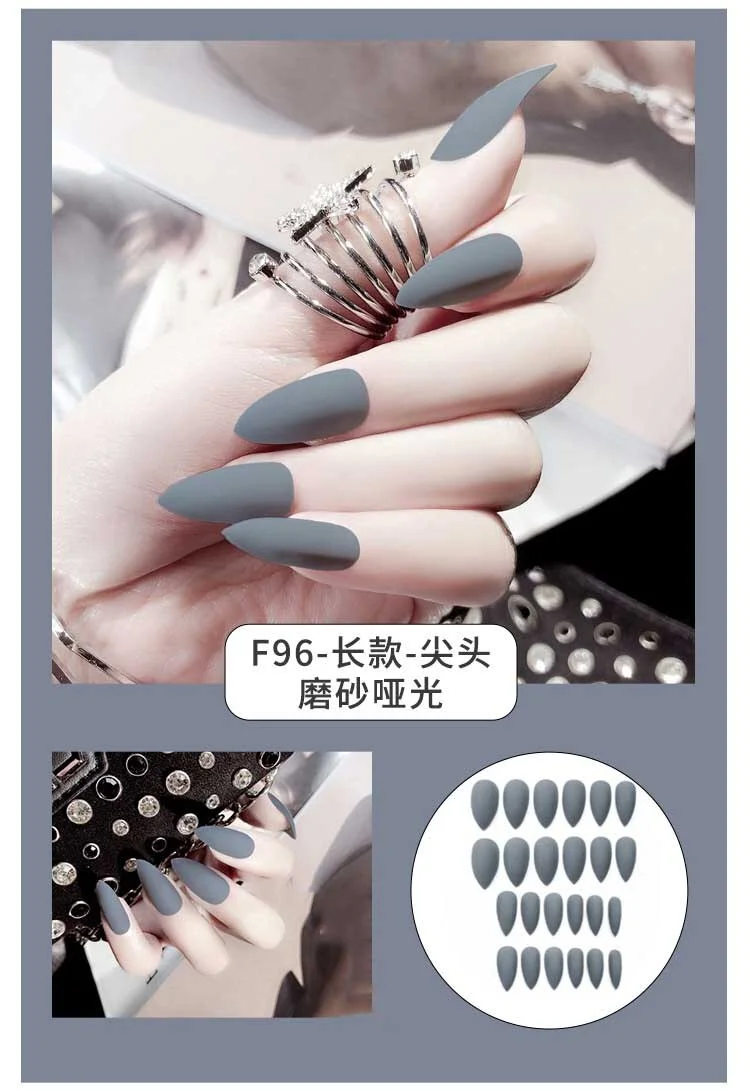 24Pcs Charming Fake False Nails Tips Wine Red Pointed Head Full Cover Nail Tips Long Style Nude Artificial Flase Nails with Glue-Nail Inspo