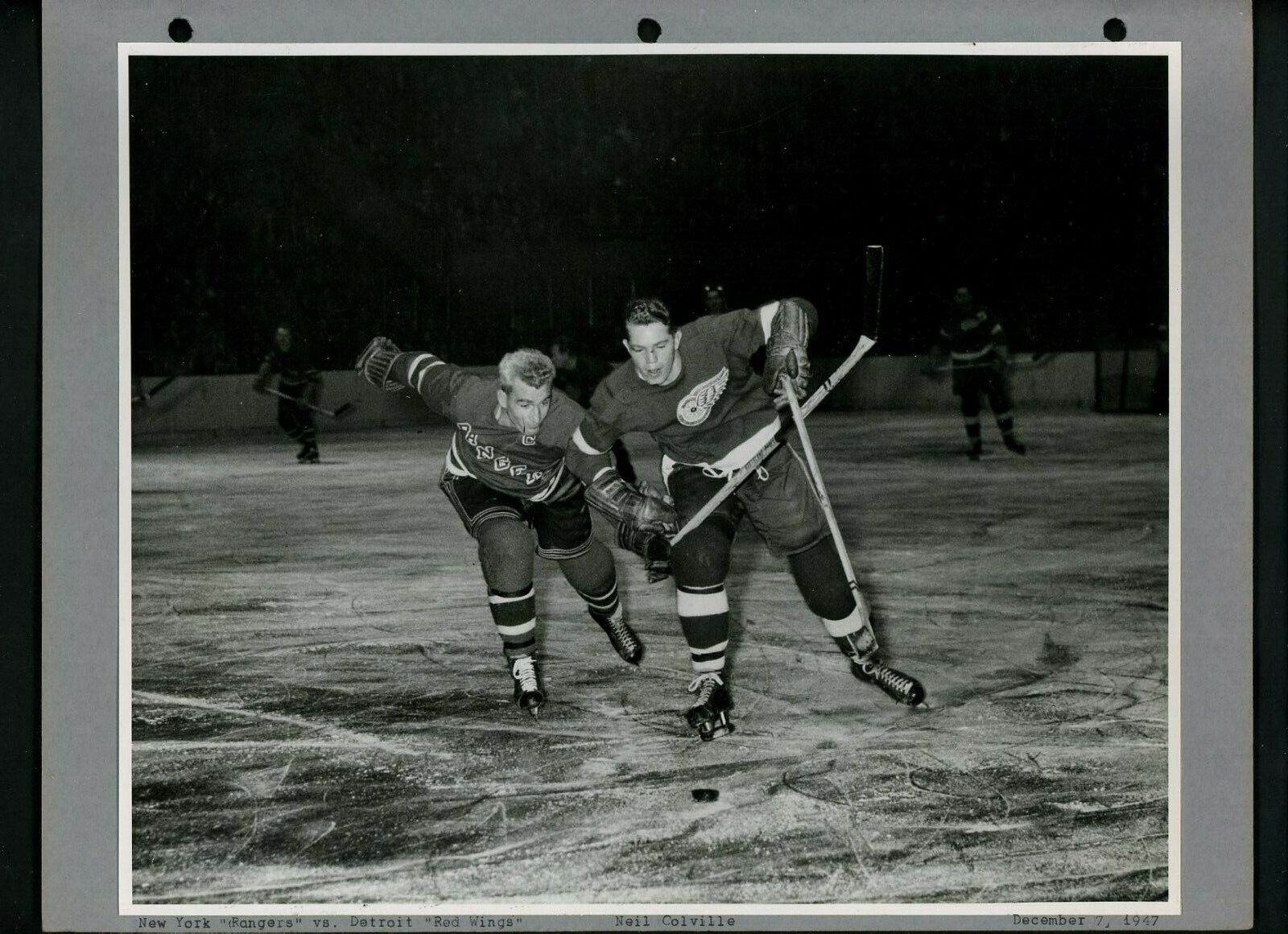 New York Rangers & Detroit Red Wings 1947 Type 1 Press Photo Poster painting Neil Colville