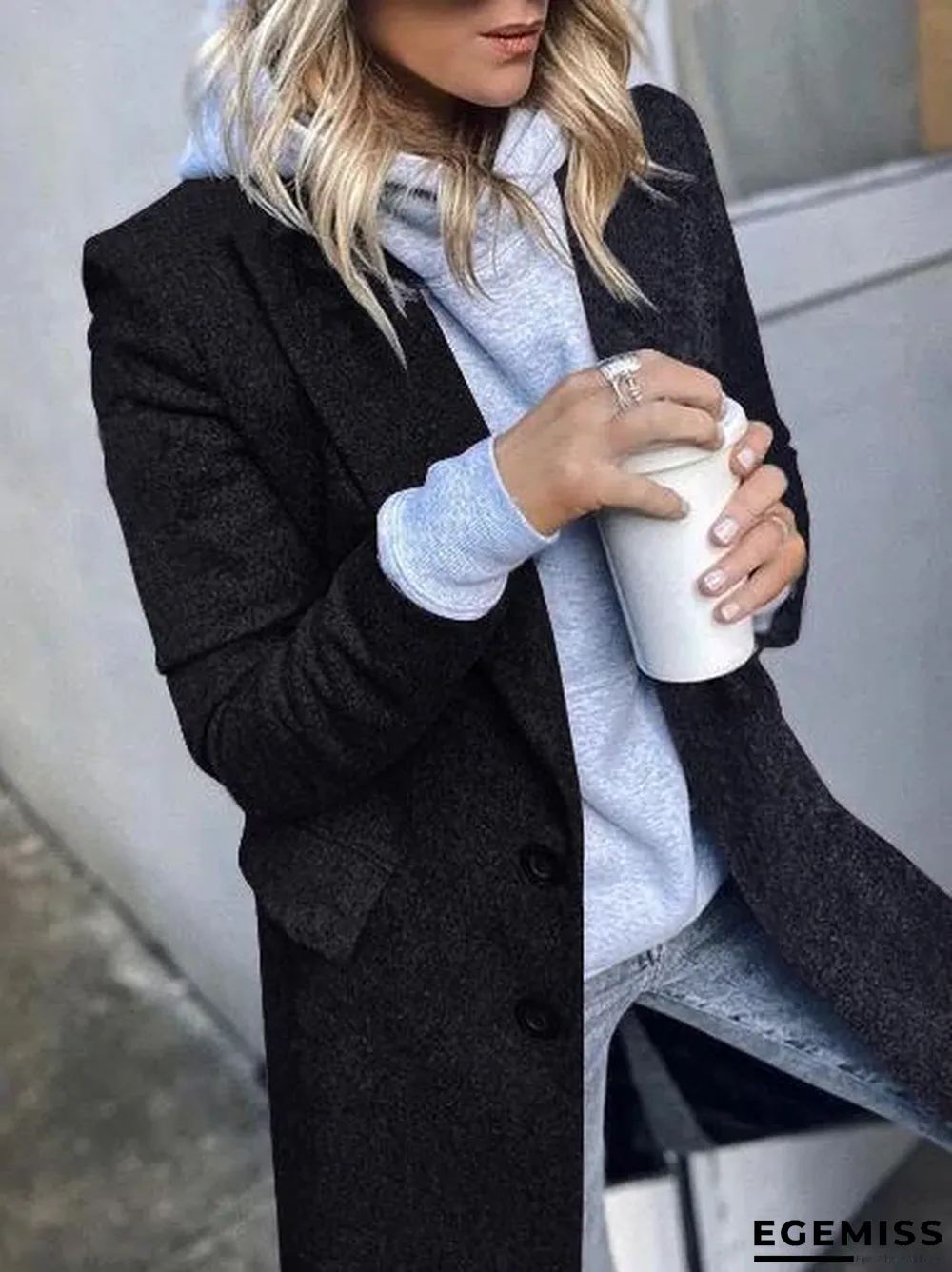 Fashion Lapel Mid-length Solid Color Woolen Coat | EGEMISS