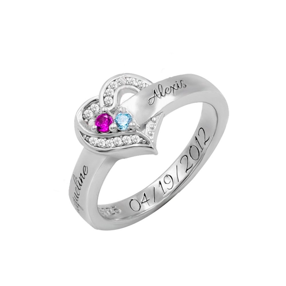 Bague Soeur Bague De Maman Personnalisée Avec Pierre De Naissance, Bague De Naissance Personnalisée, Cadeau Bijou Photo Personnalisé