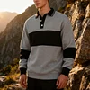 💥 2025 Hot Sale! Men's Button-Up Long Sleeve Striped Pullover Sweatshirt Quarter Zip Going Out Casual Color Block Sweatshirt, For Friends, Husband, Boyfriend Gifts, For Fall