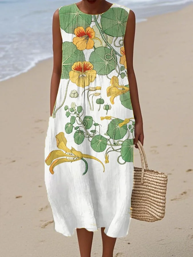 Women's retro plant floral print dress 