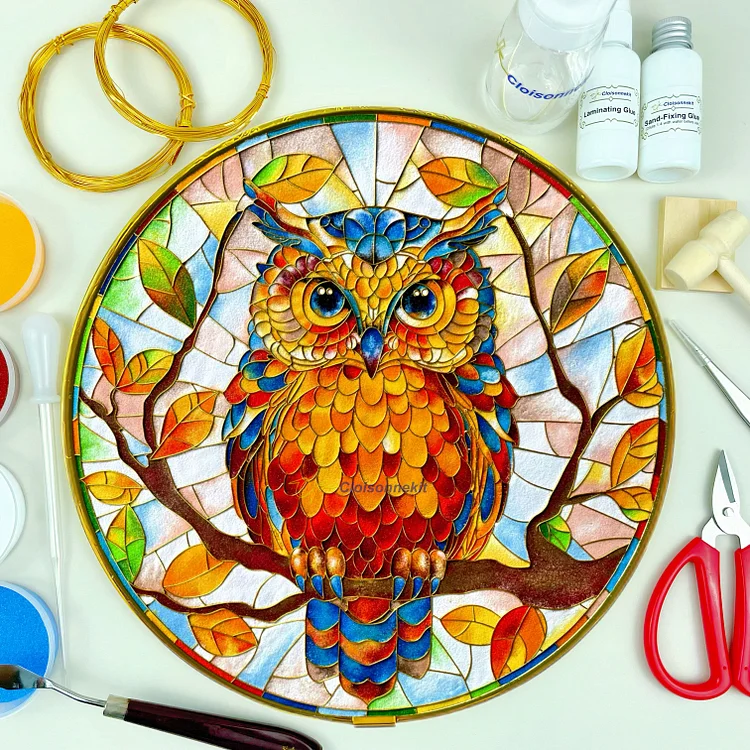 Colorful Owl Stained Glass Style - DIY Cloisonne Painting Art Kits - Cloisonnekit