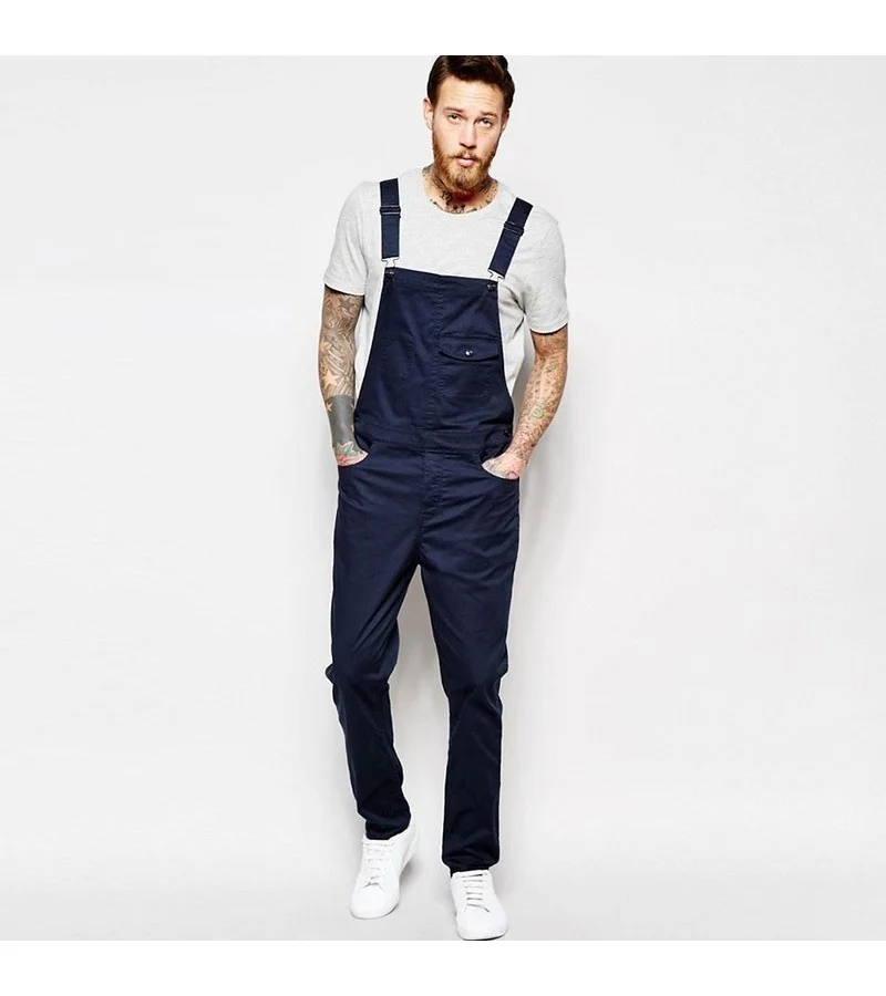 Men Creative Pocket Design Solid Color Suspender Jeans S-3XL