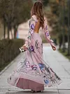 Sexy Backless Floral Printed Long Sleeves Maxi Dresses