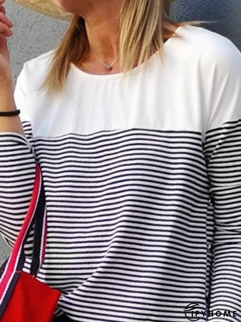Long Sleeve Casual Round Neck Striped T-shirt | IFYHOME